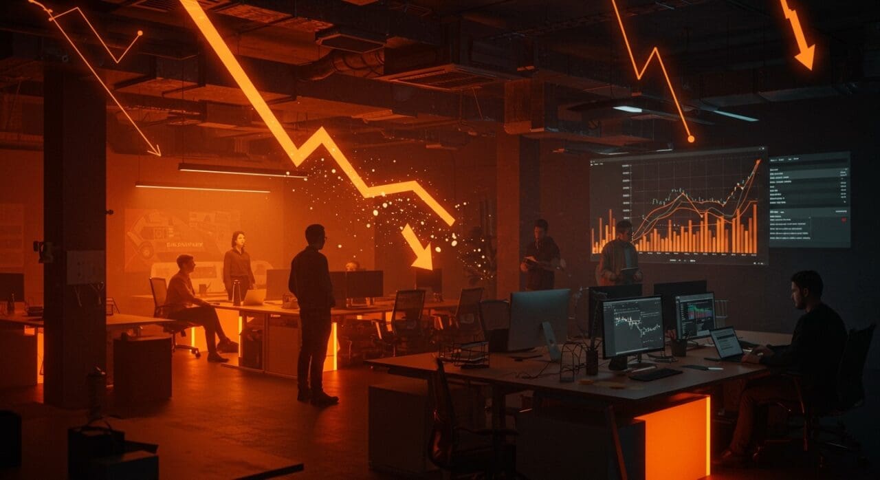 Despidos masivos en Amazon impactan el empleo tecnológico y startups LATAM reflejados en escena editorial con tono naranja y negro.