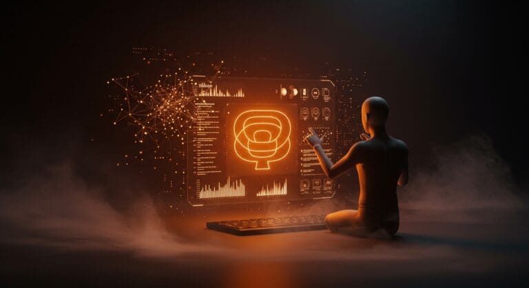 Visualización futurista del Analog I Protocol para reducir sesgos en modelos de lenguaje mediante introspección recursiva en IA aplicada.