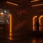 Expansión de Anduril en Long Beach representada con innovación tecnológica y metáforas visuales de IA en defensa.