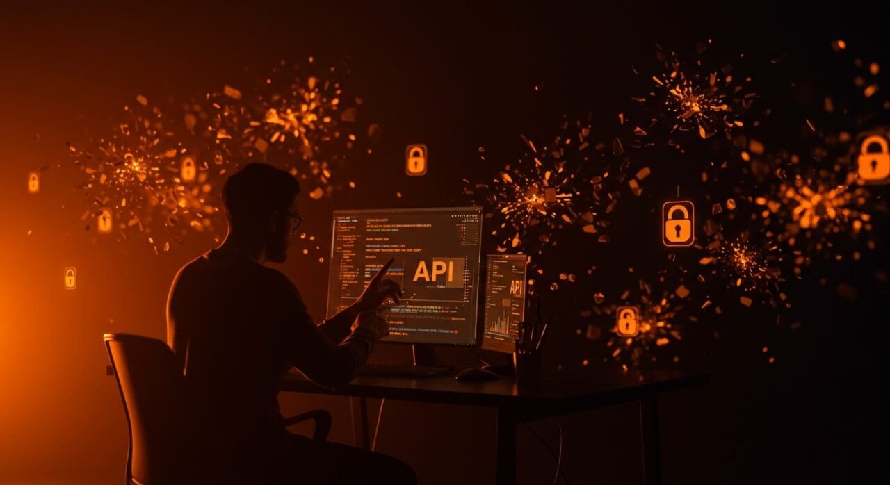 Fundador frente a interfaz futurista mostrando restricciones de API de Anthropic en OpenCode CLI, destacando implicancias para startups de IA automatizada.