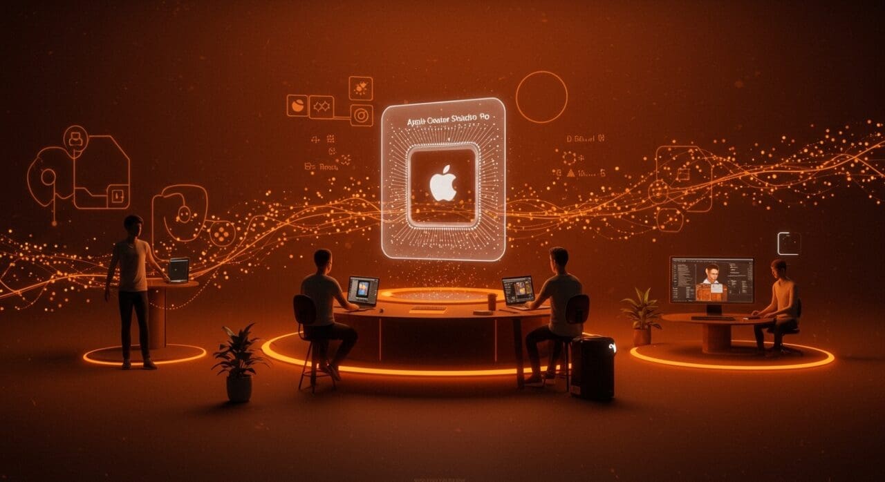 Apple Creator Studio Pro usando inteligencia artificial para potenciar creadores de contenido en startups y equipos tecnológicos.