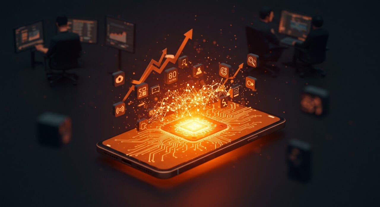 Crecimiento en gasto de apps móviles impulsado por IA con tendencias de monetización y adopción tecnológica en startups.