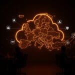 Representación visual de AWS European Sovereign Cloud destacando protección de datos y oportunidades para startups en Europa con estilo ecosistema startup.