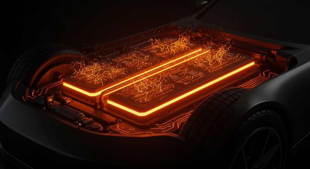 Batería sólida innovadora para vehículos eléctricos mostrando carga rápida y alta eficiencia en movilidad eléctrica.