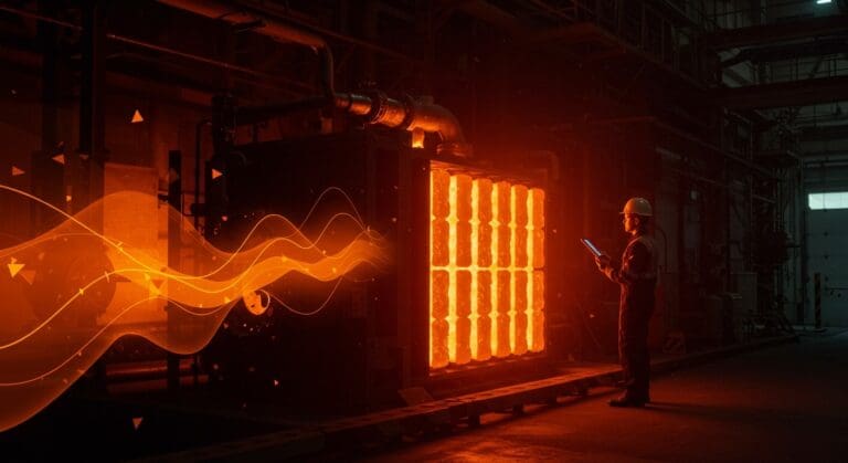 Batería térmica innovadora para descarbonización industrial en industria pesada, resaltando energía renovable y almacenamiento térmico.