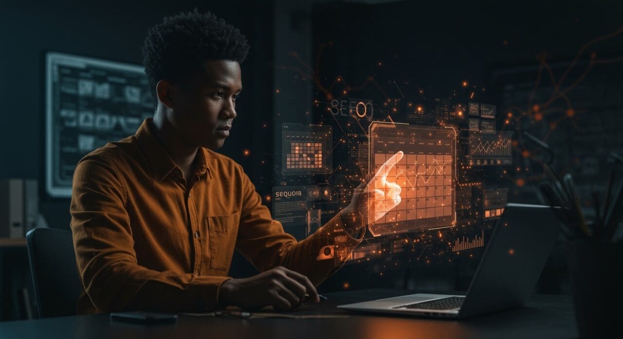 Fundador tech gestionando calendario automatizado con IA para mejorar productividad en startup respaldada por Sequoia.