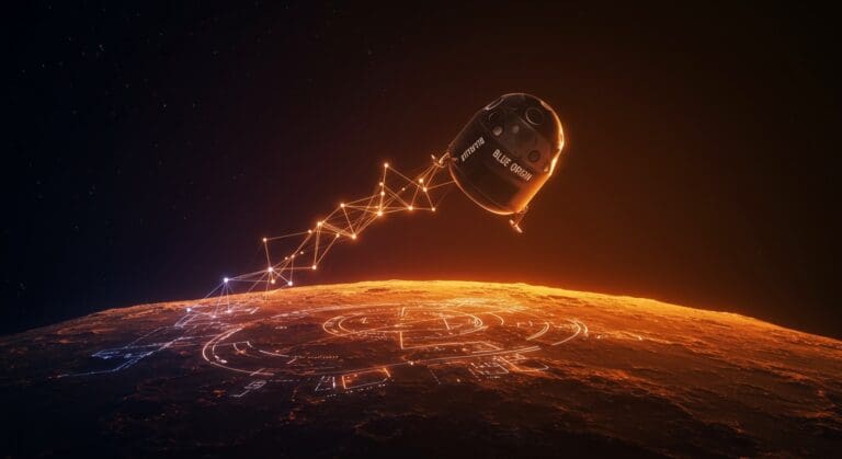 Blue Origin detiene turismo espacial para enfocarse en desarrollo tecnológico y misiones lunares, simbolizando innovación y nuevas oportunidades en el espacio.