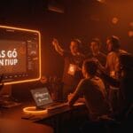 Interfaz digital futurista con cashtags y distintivos LIVE ilustrando el crecimiento y engagement en apps sociales, enfocado en startups y fundadores.