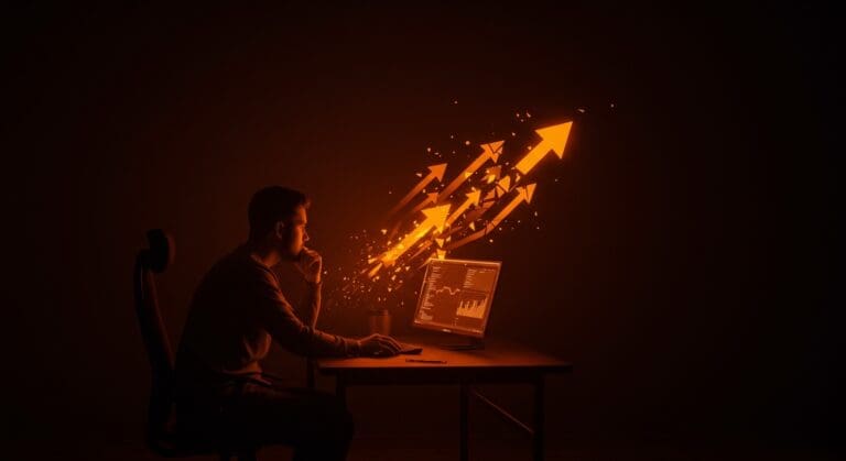 Imagen conceptual de burnout en tecnología y transición profesional con ingeniero de software reflexionando y metáforas de equilibrio y bienestar laboral.