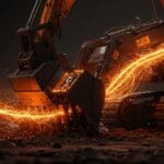 Maquinaria Caterpillar integrada con inteligencia artificial Nvidia optimizando eficiencia y seguridad en construcción.