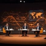 CEOs tecnológicos debatiendo sobre inteligencia artificial e innovación en Davos 2026, enfocando tendencias y oportunidades para startups LATAM.