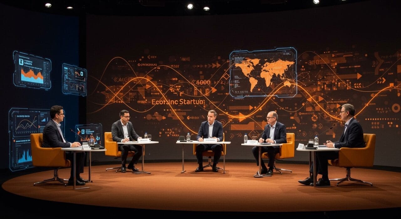 CEOs tecnológicos debatiendo sobre inteligencia artificial e innovación en Davos 2026, enfocando tendencias y oportunidades para startups LATAM.