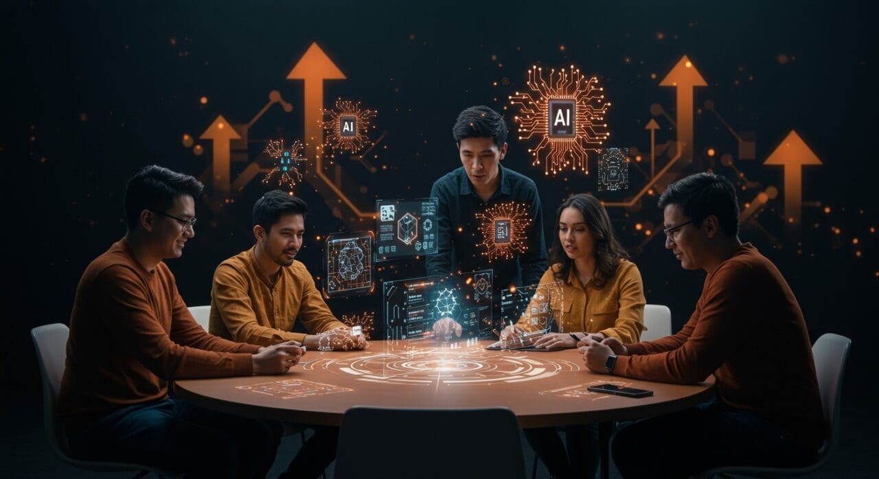 Founders LATAM colaborando con tecnología avanzada de AI y hardware en CES 2026, representando innovación y tendencias de chips y edge AI.