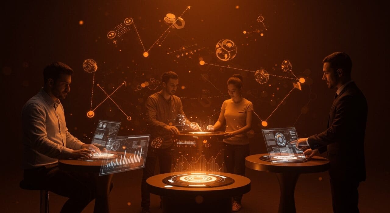 Tecnologías innovadoras e IA presentadas en CES2026 con emprendedores interactuando en un ambiente futurista de startups.