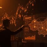 Revisión de la compra de Manus por Meta en China con conceptos visuales de inteligencia artificial, startups y regulación tecnológica global.