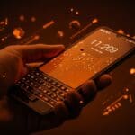 Teclado físico tipo BlackBerry para smartphones destacando innovación en hardware móvil y movilidad en startups.