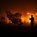 Colapso de Internet en Irán con representación visual de redes digitales y ecosistema startup afrontando crisis tecnológica y de infraestructura.