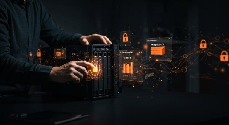 Configuración segura de WireGuard VPN y firewall PF en FreeBSD para un NAS con control avanzado de redes y conectividad LAN.