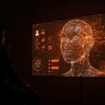 Imagen editorial de silhouette de fundador tech frente a pantalla digital con rostro deepfake y chatbot Grok, simbolizando investigación y regulación de IA en tecnología.