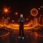 Fundador de startup china DeepSeek frente a paisaje digital que simboliza inteligencia artificial y competencia global con OpenAI y Google.