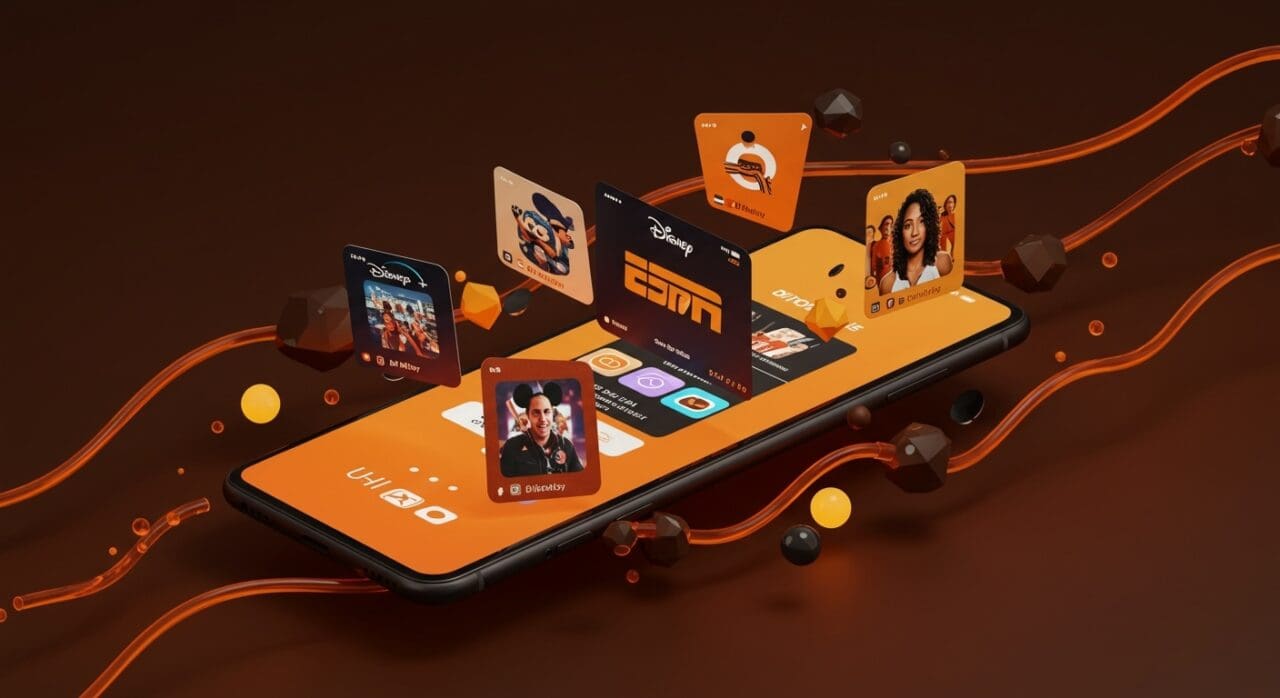 Pantalla de smartphone mostrando videos cortos personalizados en Disney+, ilustrando tendencias de contenido digital y personalización para 2026.