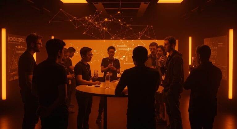 Tech leaders reunidos en evento tecnológico íntimo para networking de alto valor y comunidad hispana de founders.