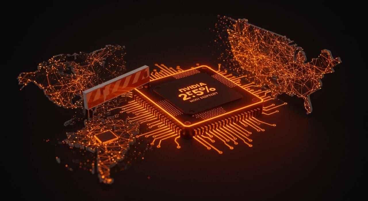 Chips AI Nvidia con arancel del 25% impuesto por EE.UU. hacia China, impacto en industria de semiconductores y startups tecnológicas.