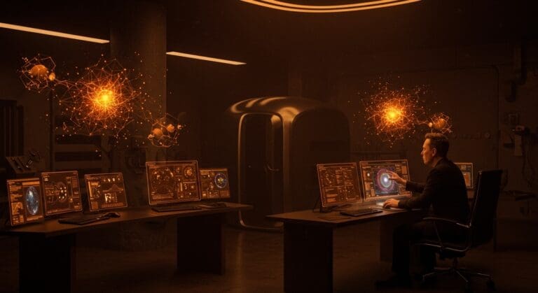 Elon Musk y la supercomputadora Dojo3 de Tesla en computación de IA aplicada al espacio, destacando innovación tecnológica y tendencias deep tech.