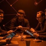 Founders de startups LATAM en reuniones tecnológicas pequeñas, destacando tendencias y networking en eventos tech.