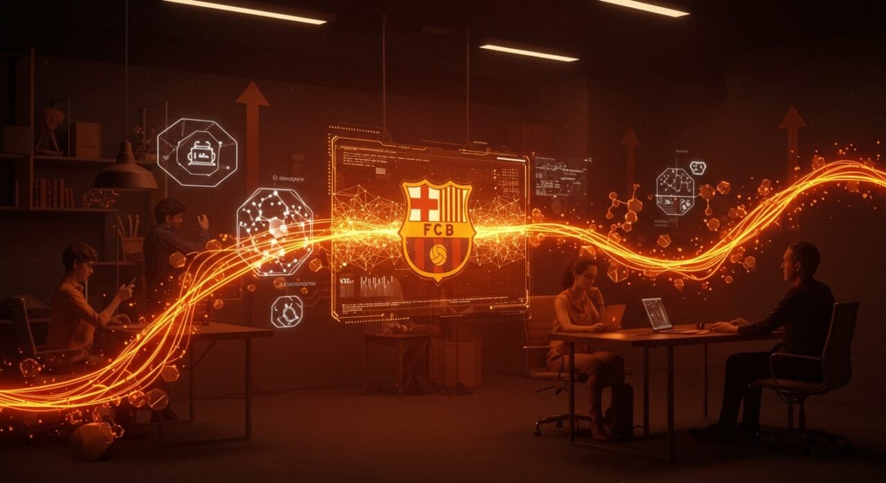 Inversión de FC Barcelona en startup con inteligencia artificial y fragancias personalizadas, simbolizando innovación tecnológica y crecimiento en el ecosistema startup.
