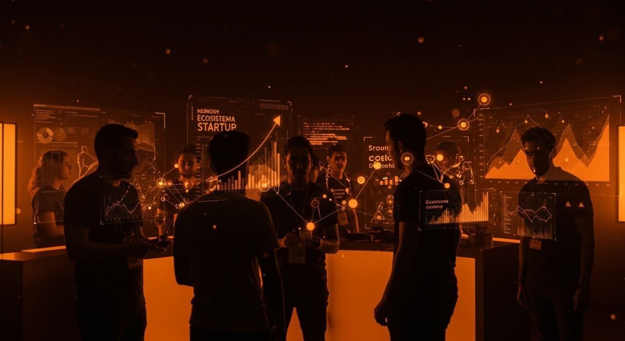 Networking y escalamiento para startups en el Founder Summit 2026 con founders e inversores en ambiente tecnológico inmersivo.