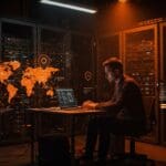 Emprendedor desplegando mapas offline y geocodificación en edge computing con Docker Compose, garantizando privacidad en soluciones de IoT.