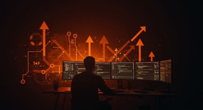 Desarrollador trabajando con lenguaje de programación Gleam sobre la máquina virtual BEAM, destacando seguridad, concurrencia y escalabilidad en startups tecnológicas.