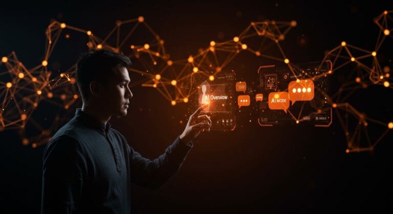 Founder tecnológico utilizando herramientas de inteligencia artificial de Google Gemini 3 para automatización y conversaciones en modo AI.