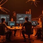 Fundadores de startups tecnológicas usando Google AI Plus con Gemini 3 Pro, representando herramientas IA accesibles y automatización en el mercado global LATAM.