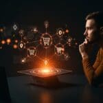 Visual editorial de Google y Universal Commerce Protocol mostrando IA e impacto en consumidores y automatización en comercio electrónico.