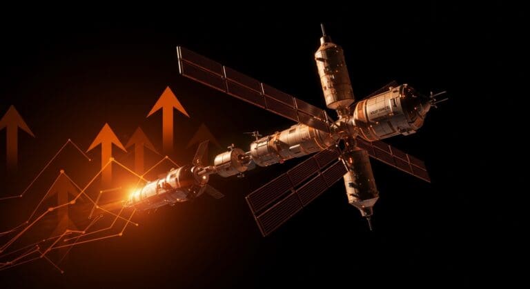 Estación espacial comercial Haven-1 de Vast Space en órbita, destacando innovación espacial y tendencias de mercado startup.