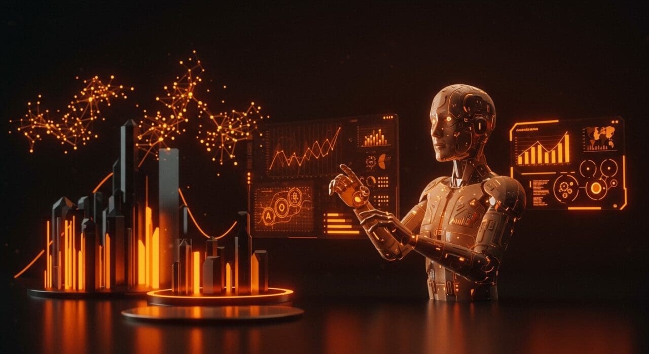 Representación visual de agentes IA en marketing digital y automatización mostrando escalabilidad y modelos de lenguaje avanzados.