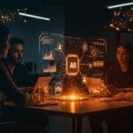 Colaboración tecnológica y coordinación impulsada por IA aplicada en startups latinas con un equipo trabajando en modelos de inteligencia artificial.