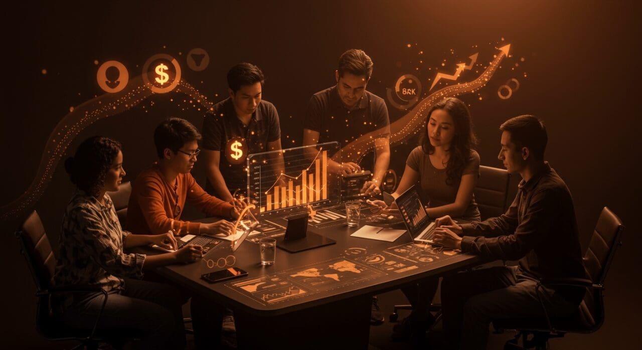 Emprendedores latinoamericanos colaborando en la aceleración y crecimiento de startups con enfoque en fundraising e inclusión.