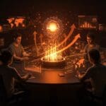 Emprendedores latinos colaborando en tecnología avanzada, simbolizando aceleración, internacionalización y funding de startups con Impacta VC.