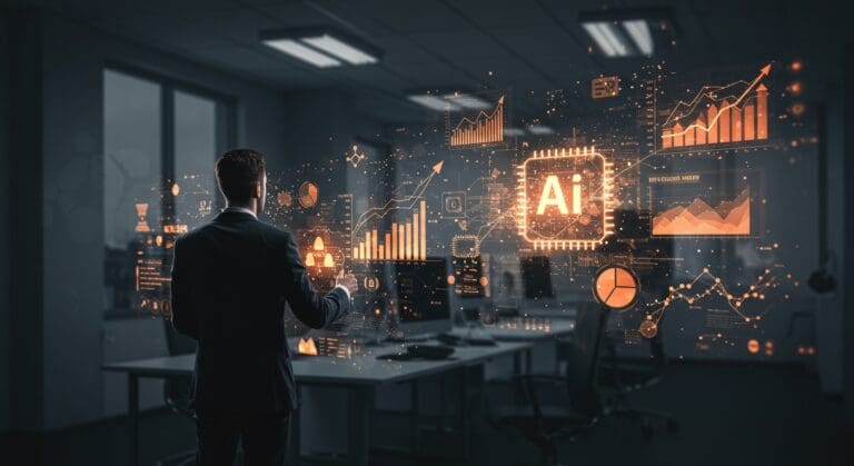 Impacto de la inteligencia artificial en el empleo europeo con representación visual de redes neuronales y adaptación laboral.