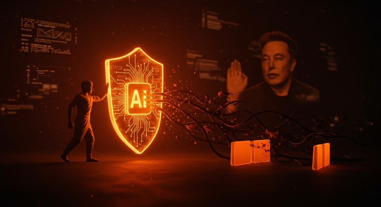 India ordena a X y Elon Musk corregir contenidos obscenos generados por IA Grok, simbolizando regulación y moderación en inteligencia artificial.