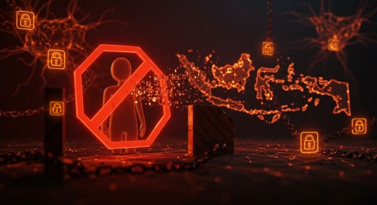 Imagen representando el bloqueo de Grok en Indonesia por deepfakes sexualizados, simbolizando regulación y ética en IA en el ecosistema startup.