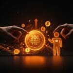 Inversión de fintech de 200 millones de dólares en MrBeast representada con metáforas visuales de economía digital y criptomonedas.