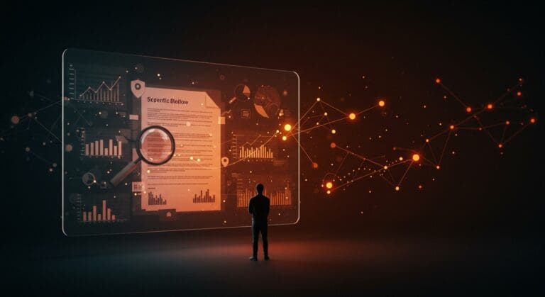 Founder reflexionando frente a pantalla digital sobre integridad científica y replicación en investigación para startups tech.