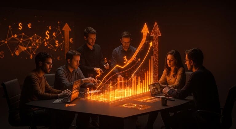 Inversión en startups en España alcanzando 3.1 mil millones de euros en 2025 con emprendedores colaborando y visuales de rondas de financiación y capital riesgo.