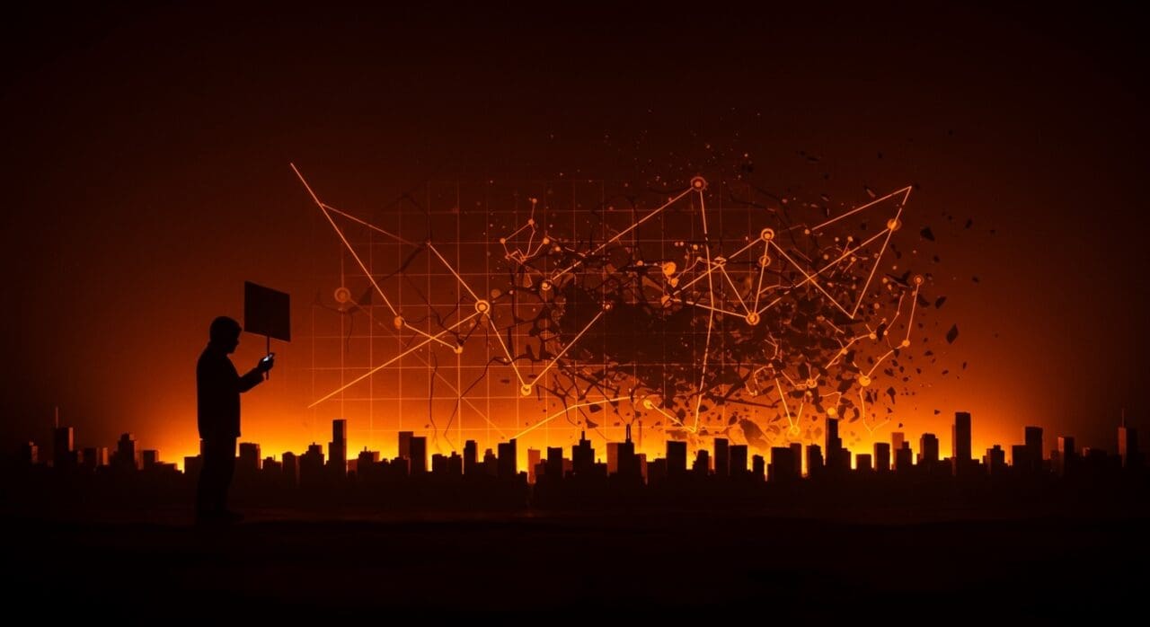 Apagón de internet en Irán durante protestas, ilustrando censura digital y control gubernamental en el contexto tecnológico y de tendencias de mercado.