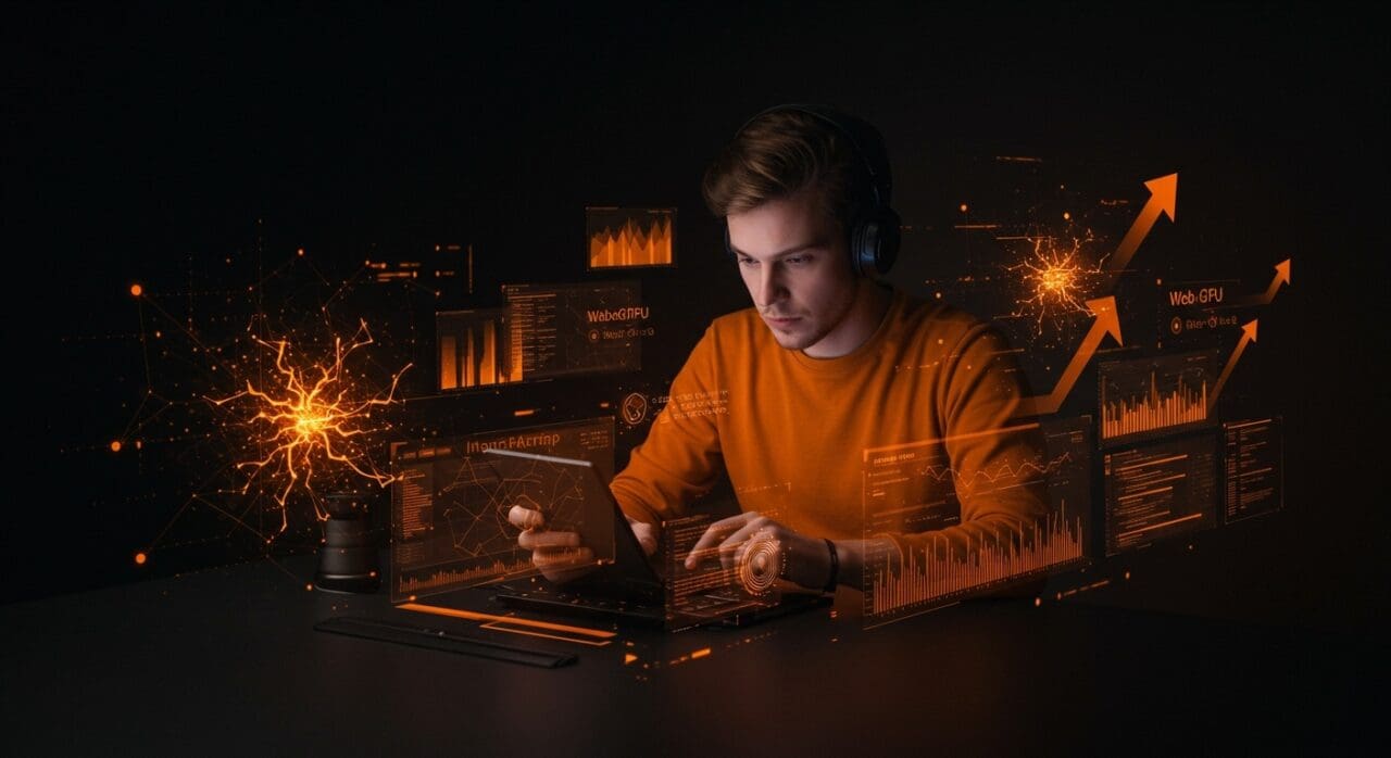 Desarrollador frontend trabajando con machine learning en JavaScript y WebGPU, destacando la biblioteca jax-js para IA aplicada en aplicaciones de frontend.