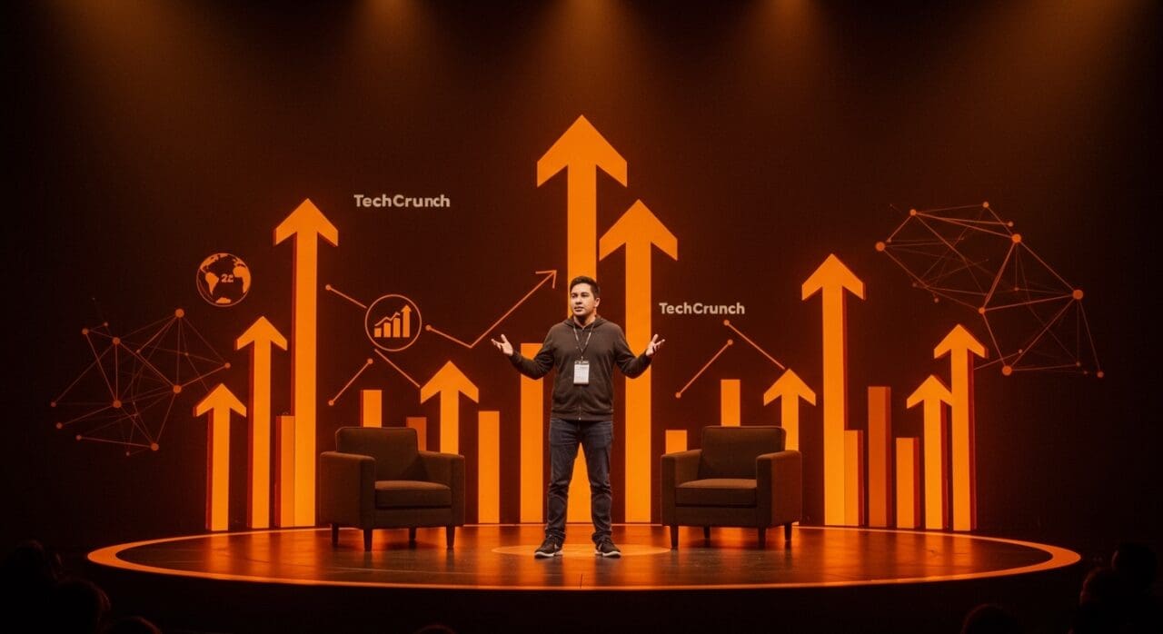 Kevin Damoa de Glid celebrando su victoria en Startup Battlefield 2025, simbolizando éxito y oportunidades para founders latinos en tecnología.